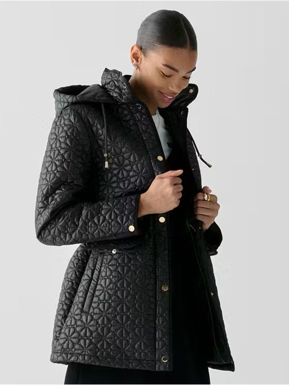 ♠️Kate Spade New York Quilted Spade Flower Coat, Black NWT